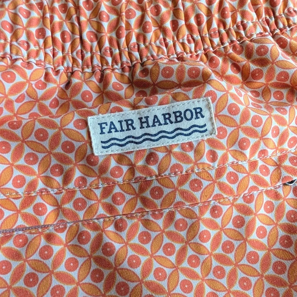Fair Harbor Men's Bayberry Orange Geometric Swim Trunks XL Board Shorts